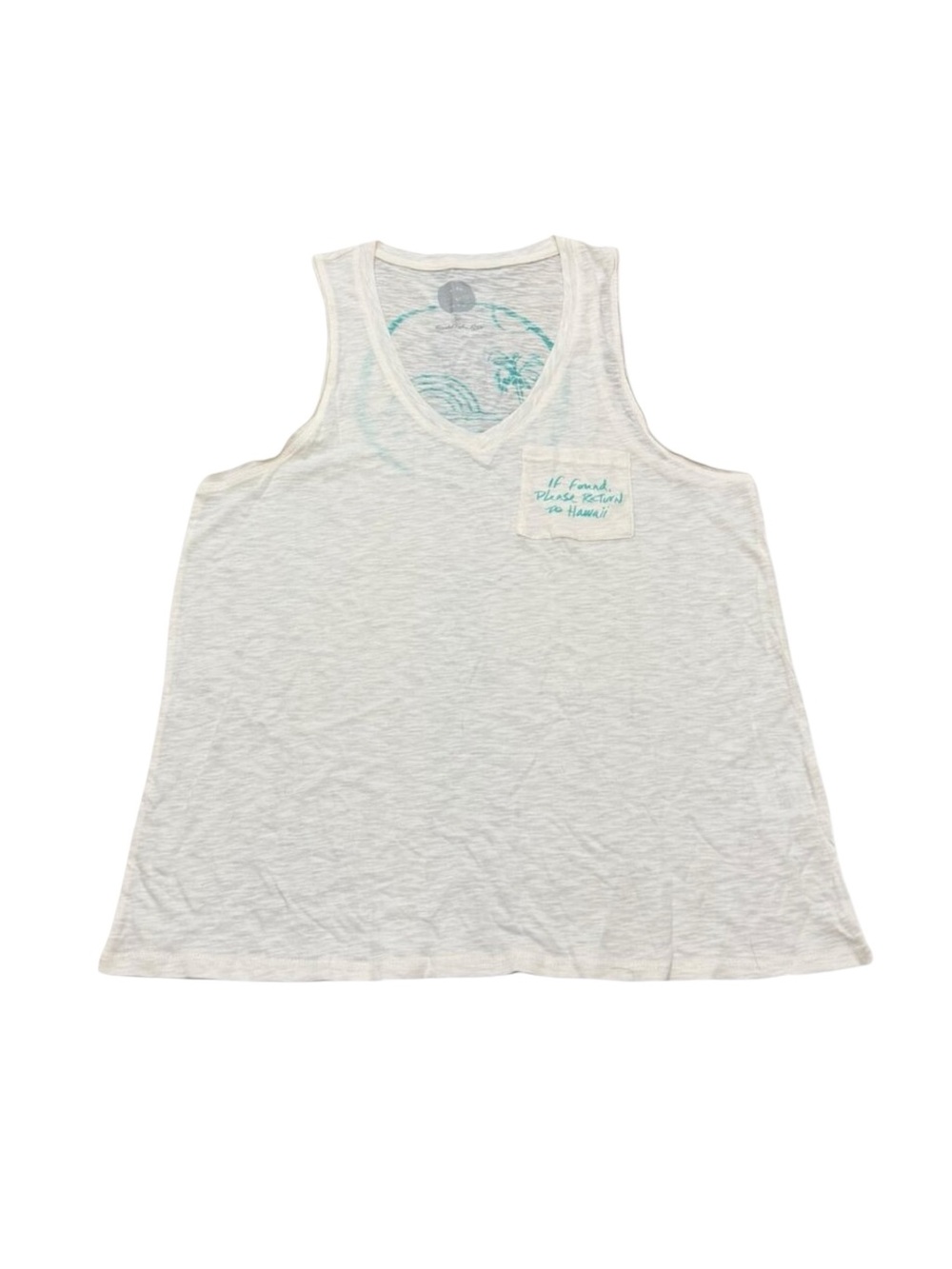 Women’s Lucky We Live Hawaii Tank Top White Turquoise V-Neck